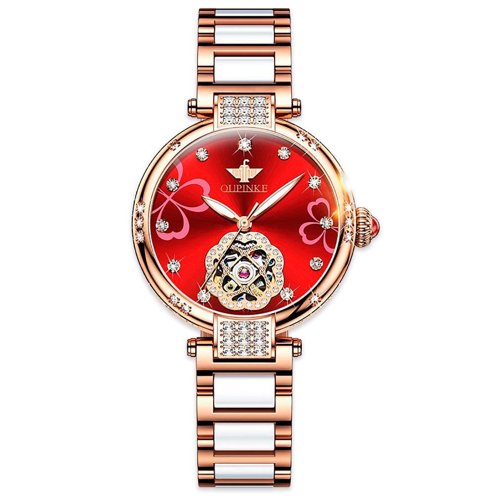 AURORA BELLE OUPINKE 3183, JDRP Luxury, Red Face, Ceramic Bracelet, Front Image 