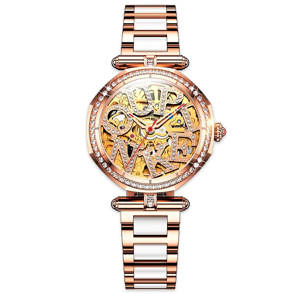 DIAMOND OUPINKE 3175 Series JDRP-Luxury.com, Gold Diamond Face, Ceramic Strap, Front Image