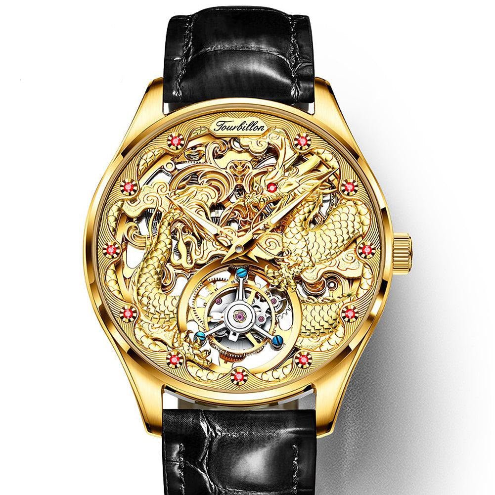 FLYING DRAGON OUPINKE 3176 JDRP-Luxury.com, Open Back, Black Leather Strap, Front View Image, A Tourbillon Watch for the Man of Style.