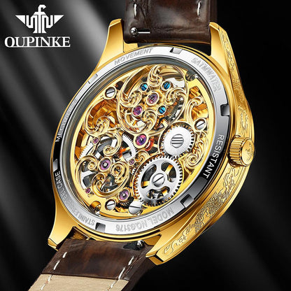 FLYING DRAGON OUPINKE 3176 JDRP-Luxury.com, Open Back, Brown Leather Strap, Back & Side View Image, A Tourbillon Watch for the Man of Style.