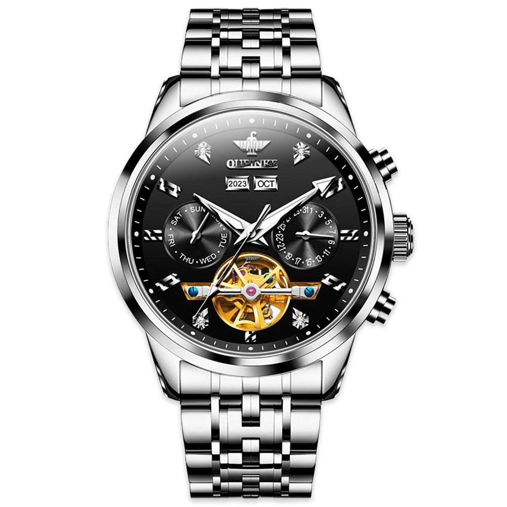 Grand Auto OUPINKE 3248 Men's Watch, JDRP Luxury, Silver Black Face, Front Image