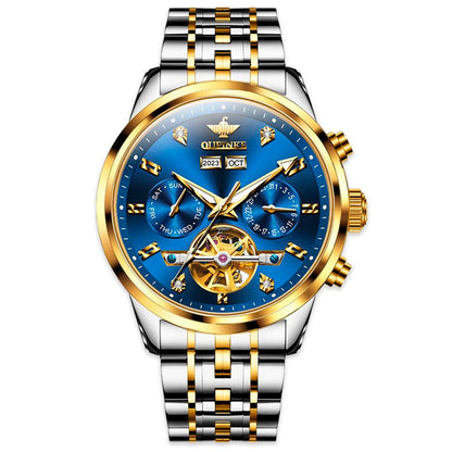 Grand Auto OUPINKE 3248 Men's Watch, JDRP Luxury, Golden Blue Face, Front Image