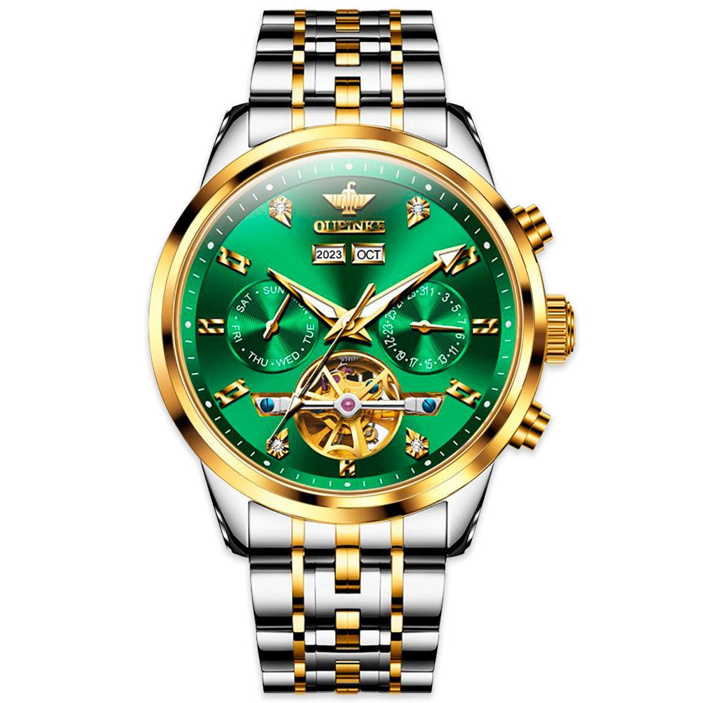 Grand Auto OUPINKE 3248 Men's Watch, JDRP Luxury, Golden Green Face, Front Image