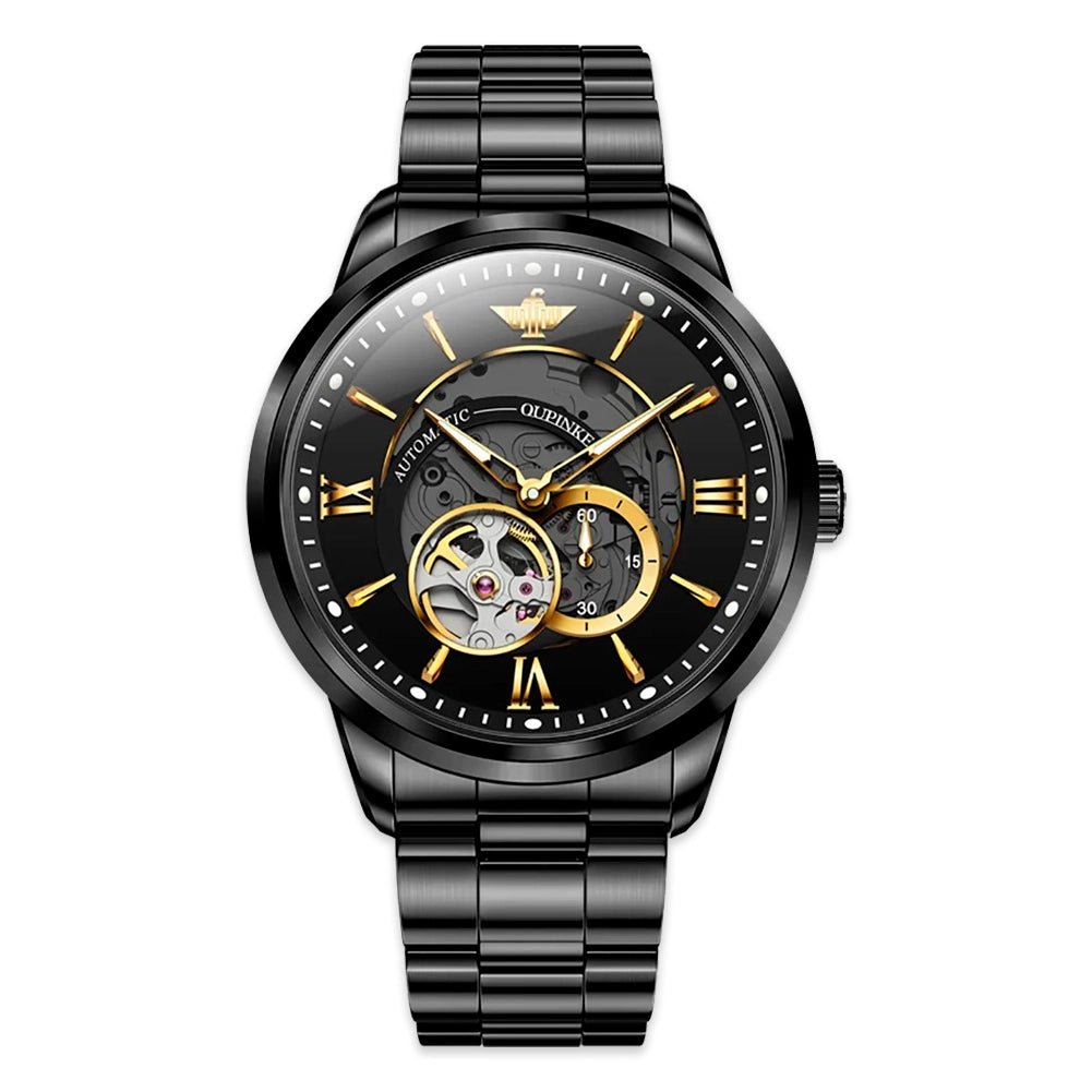 Hollow Time Men's Watch 3190 OUPINKE JDRP-Luxury.com, Black Face, Front Image, Imported Japanese Mechanical Movement