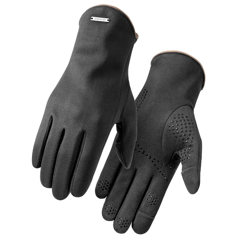 Men's Sheepskin Driving Gloves, Dark Gray, Front View, JDRP-Luxury.com