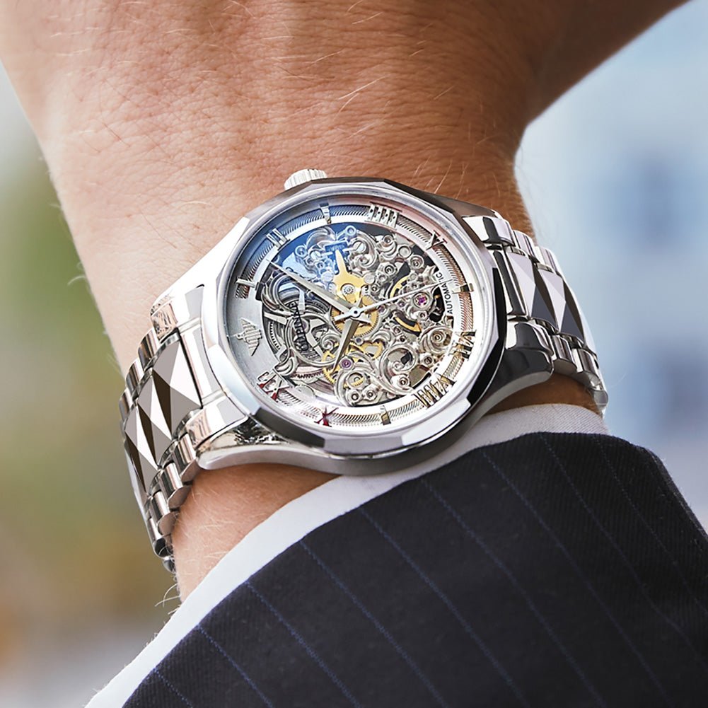 OUPINKE 3168 Golf Sport Steel skeleton dial mechanical watch worn on wrist