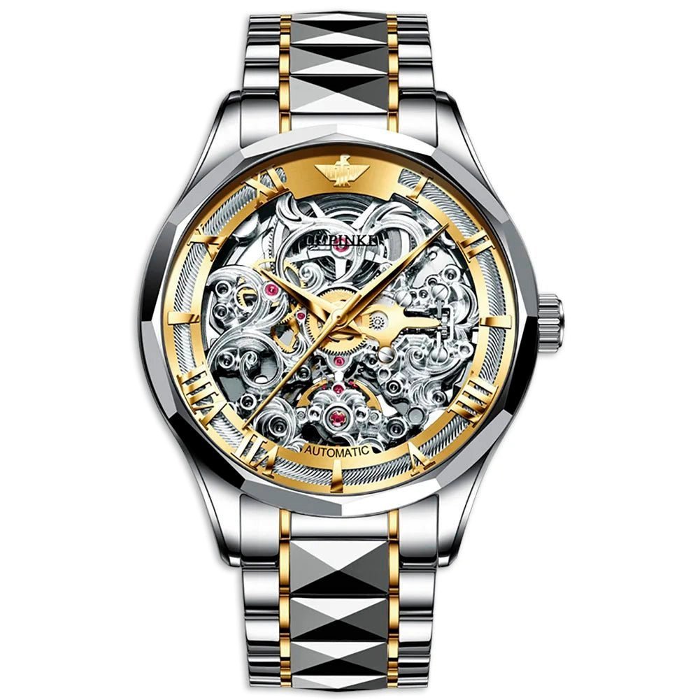 OUPINKE 3168 Golf Sport Steel white gold skeleton dial stainless steel watch