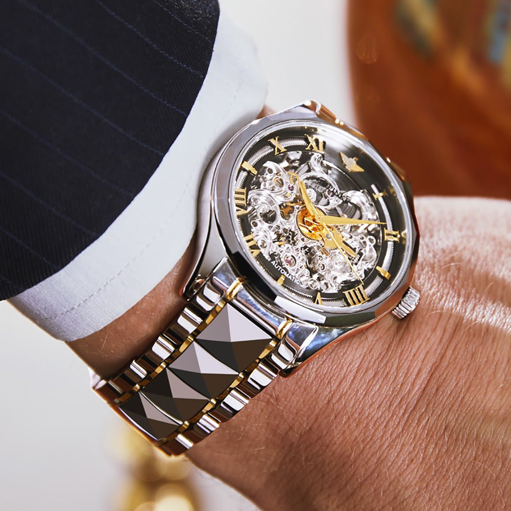 OUPINKE 3168 Golf Sport Steel stainless steel skeleton dial luxury watch wrist shot