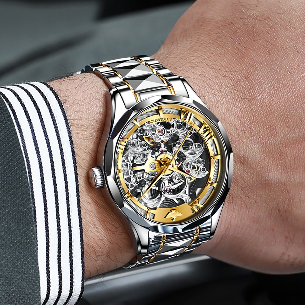 OUPINKE 3168 Golf Sport Steel skeleton dial luxury mechanical watch worn on wrist