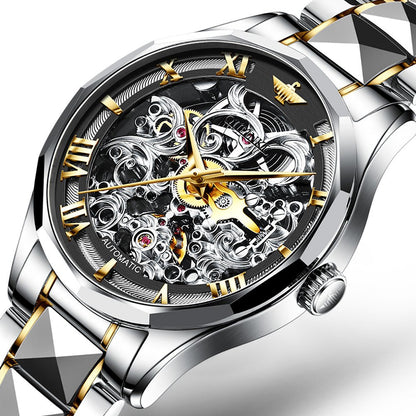OUPINKE 3168 Golf Sport Steel skeleton dial stainless steel mechanical watch angle