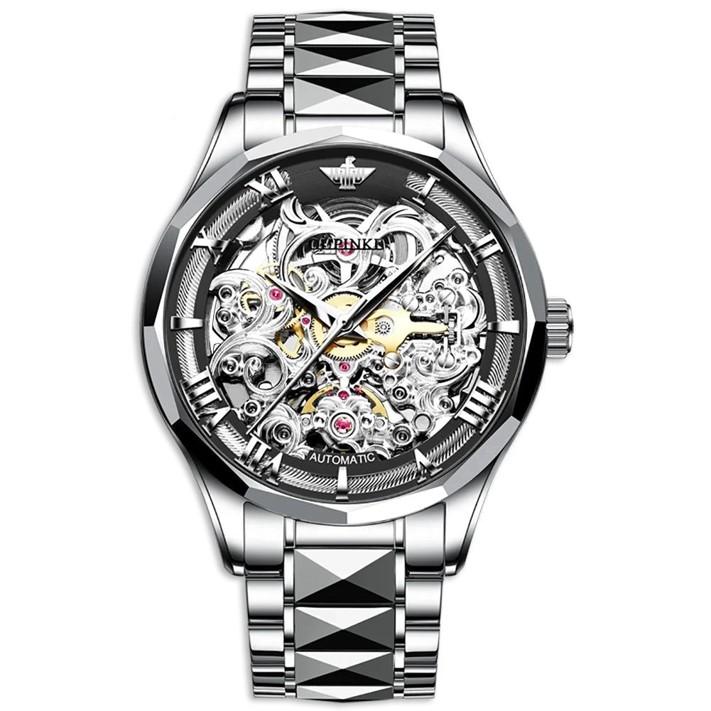 OUPINKE 3168 Golf Sport Steel skeleton dial stainless steel mechanical luxury watch