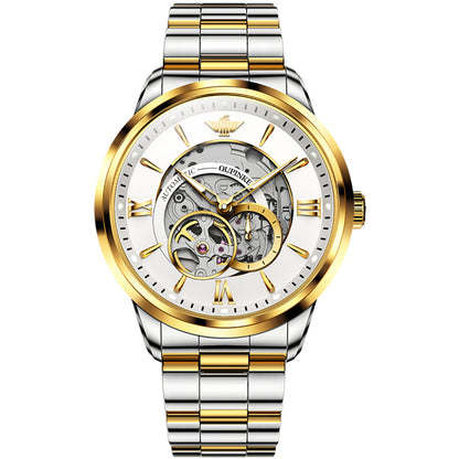 OUPINKE Hollow Time 3190 gold white skeleton dial luxury display watch