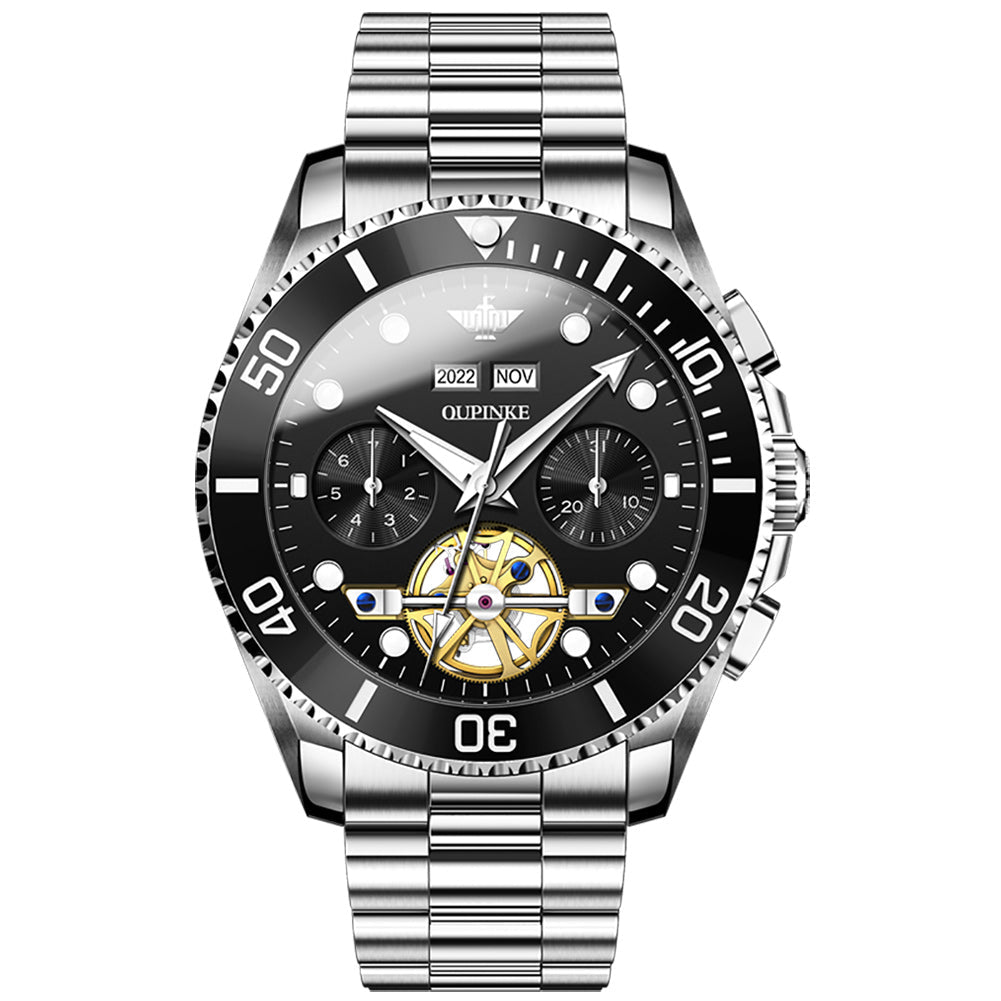 OUPINKE 3229 Submarine Mechanical watch black dial clean front view