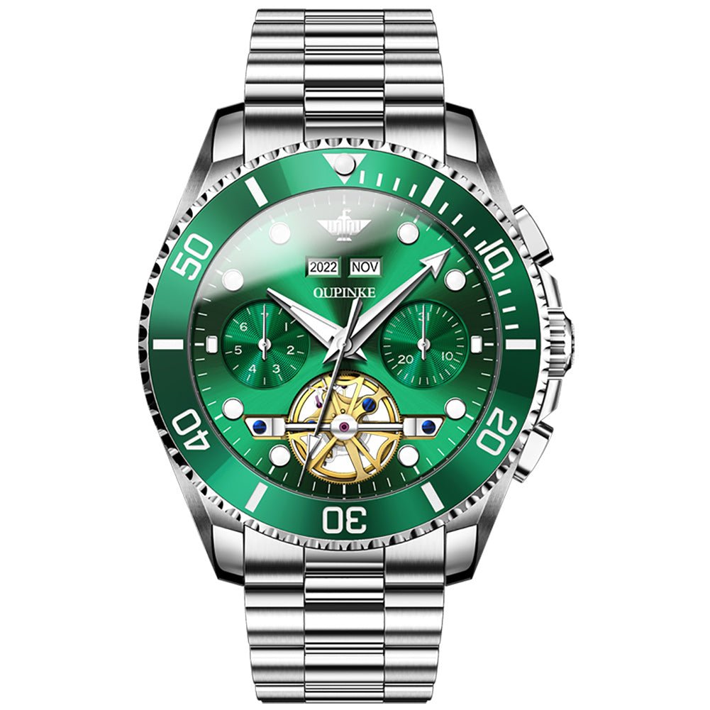 OUPINKE 3229 Submarine Mechanical watch green dial stainless steel front