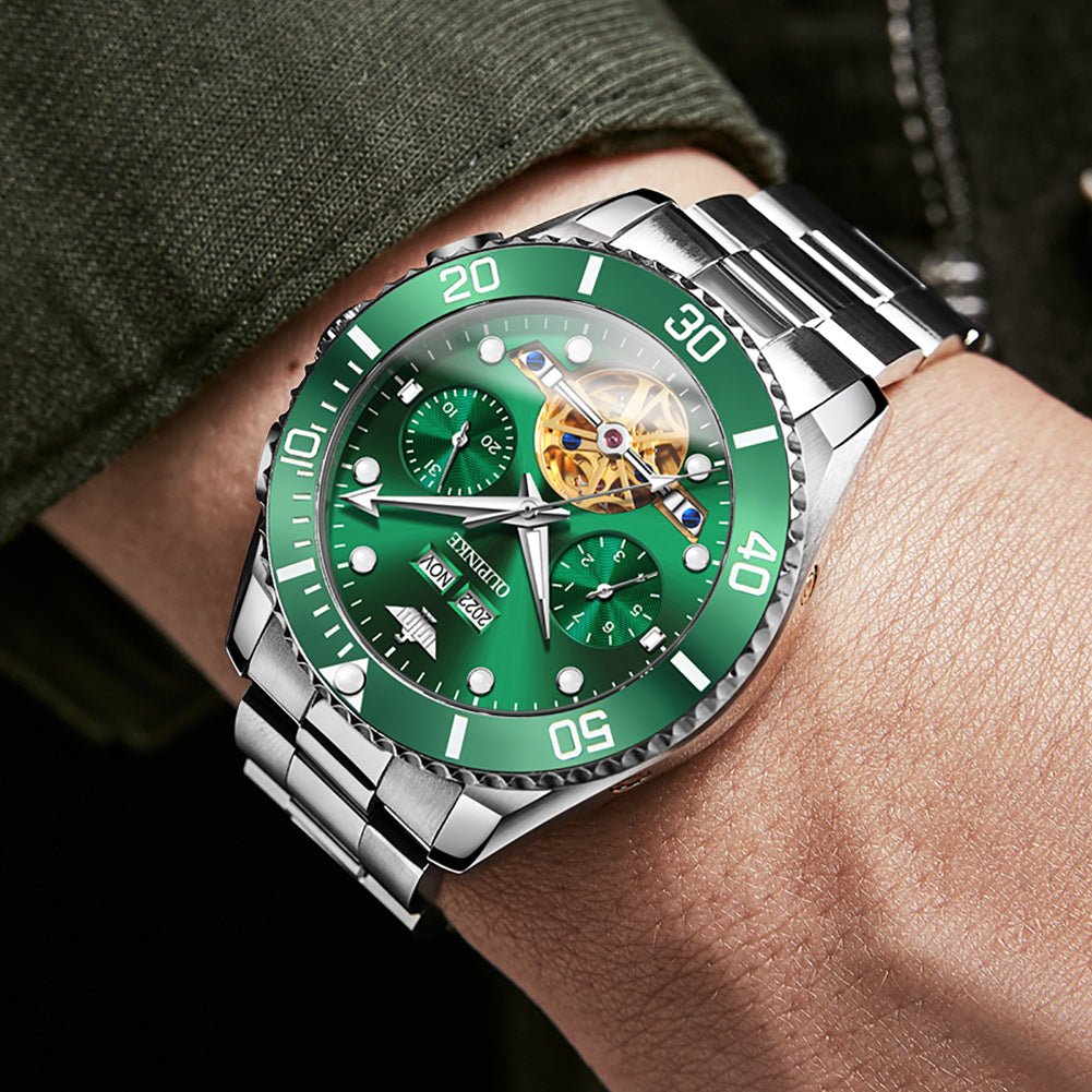 OUPINKE 3229 Submarine Mechanical watch green dial wrist lifestyle view