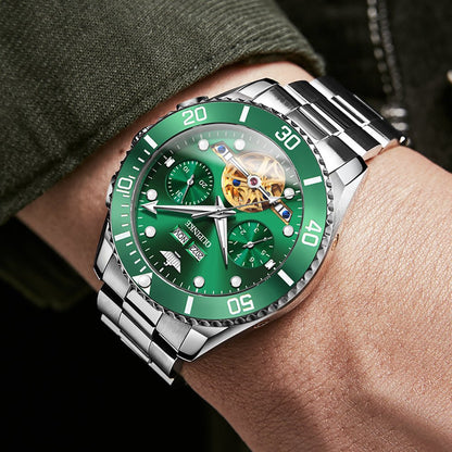 OUPINKE 3229 Submarine Mechanical watch green dial wrist lifestyle view