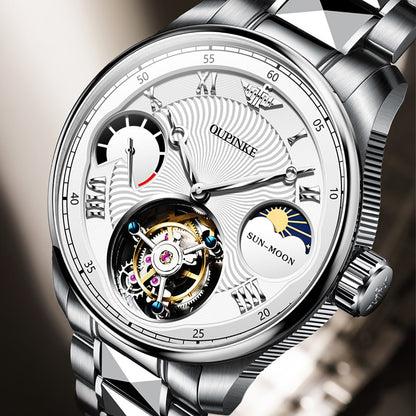 OUPINKE 8001 Tourbillon Automatic Watch hollow dial tourbillon movement close-up