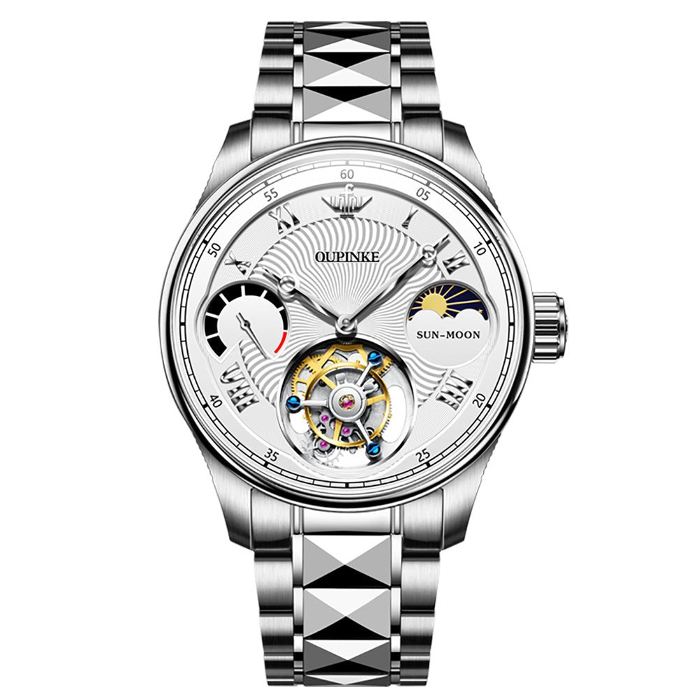 OUPINKE 8001 Tourbillon Automatic Watch white dial stainless steel bracelet
