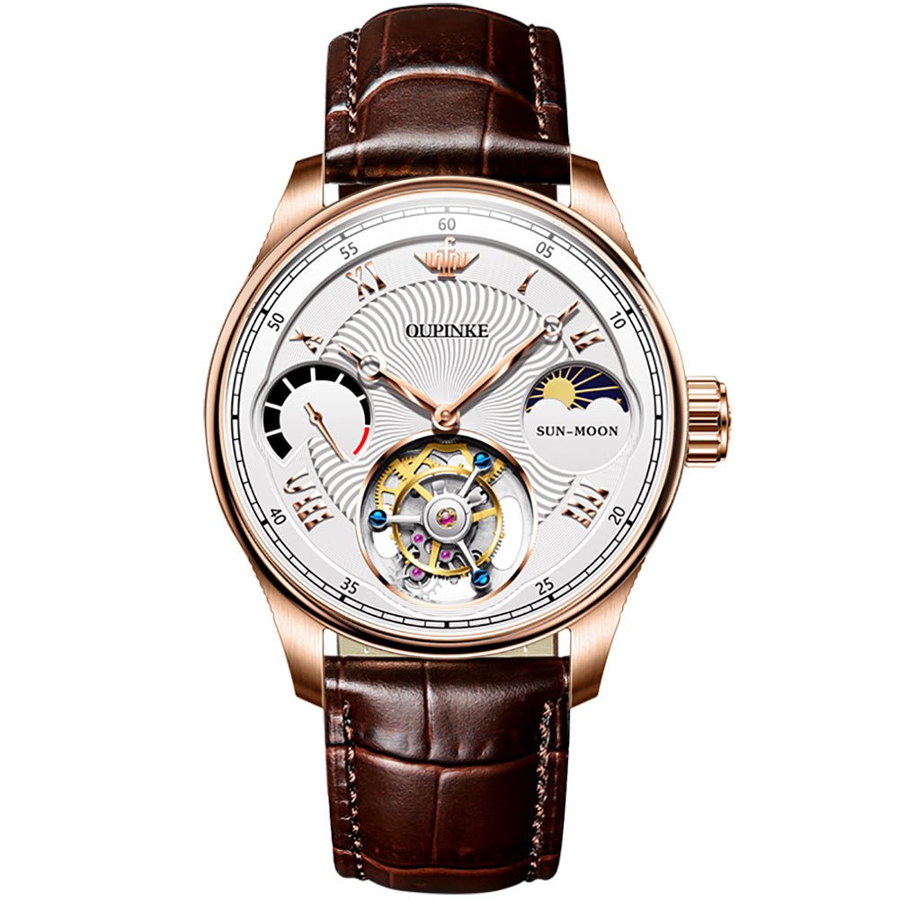 OUPINKE 8001 Tourbillon Automatic Watch white dial brown leather strap