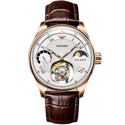 OUPINKE 8001 Tourbillon Automatic Watch white dial brown leather strap