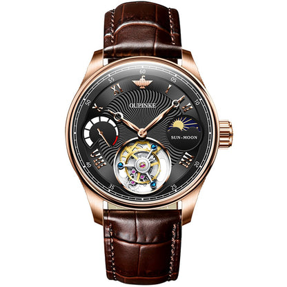OUPINKE 8001 Tourbillon Automatic Watch black dial brown leather strap