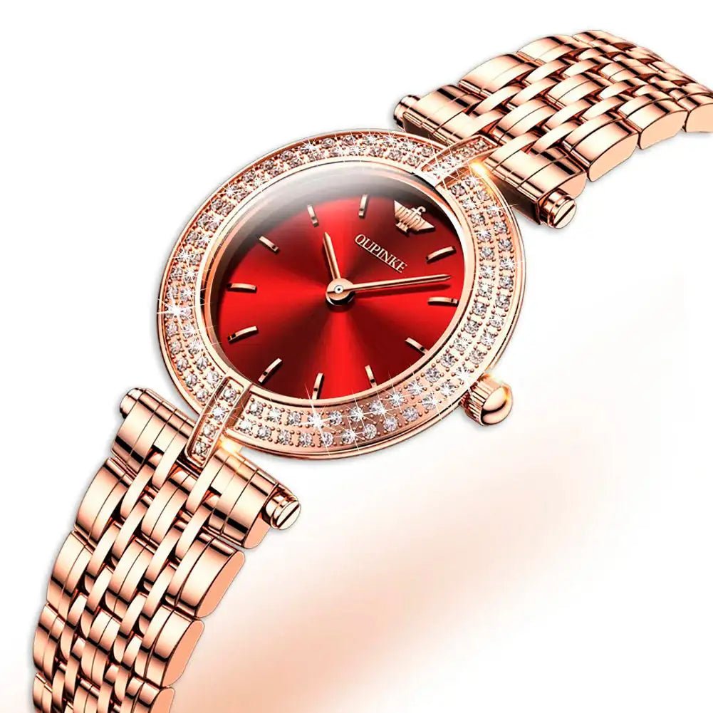 Quartz Air-Born Ladies Watch 3191OUPINKE, JDRP Luxury, Red Diamond Face, Angle Image