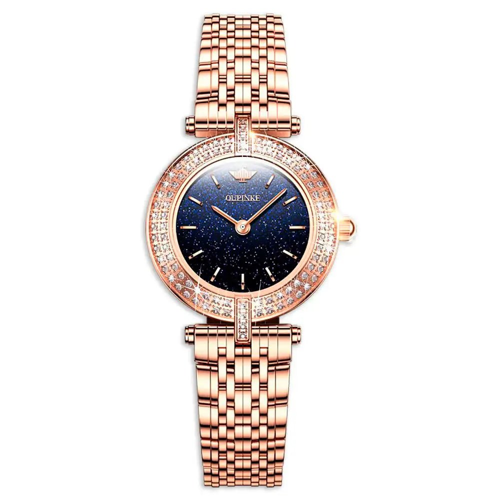 Quartz Air-Born Ladies Watch 3191OUPINKE, JDRP Luxury, Blue Diamond Face, Front Image, Experience Timeless Elegance with OUPINKE