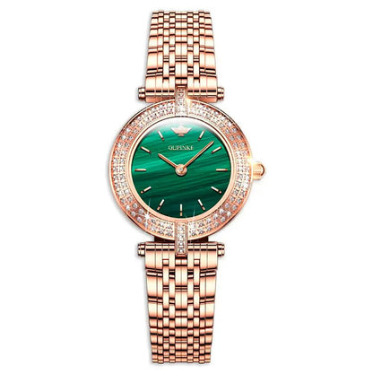 Quartz Air-Born Ladies Watch 3191OUPINKE, JDRP Luxury, Green Diamond Face, Front Image, Experience Timeless Elegance with OUPINKE