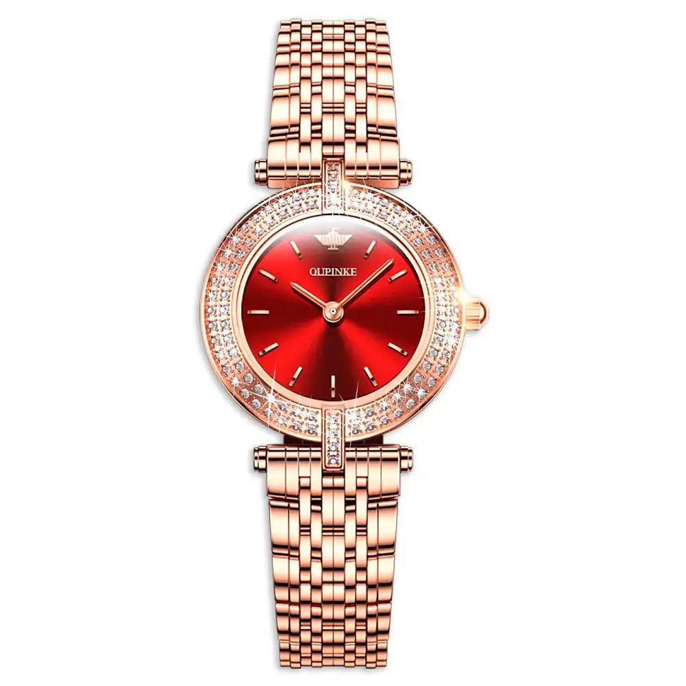 Quartz Air-Born Ladies Watch 3191OUPINKE, JDRP Luxury, Red Diamond Face, Front Image, Experience Timeless Elegance with OUPINKE