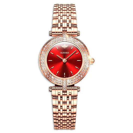 Quartz Air-Born Ladies Watch 3191OUPINKE, JDRP Luxury, Red Diamond Face, Front Image, Experience Timeless Elegance with OUPINKE