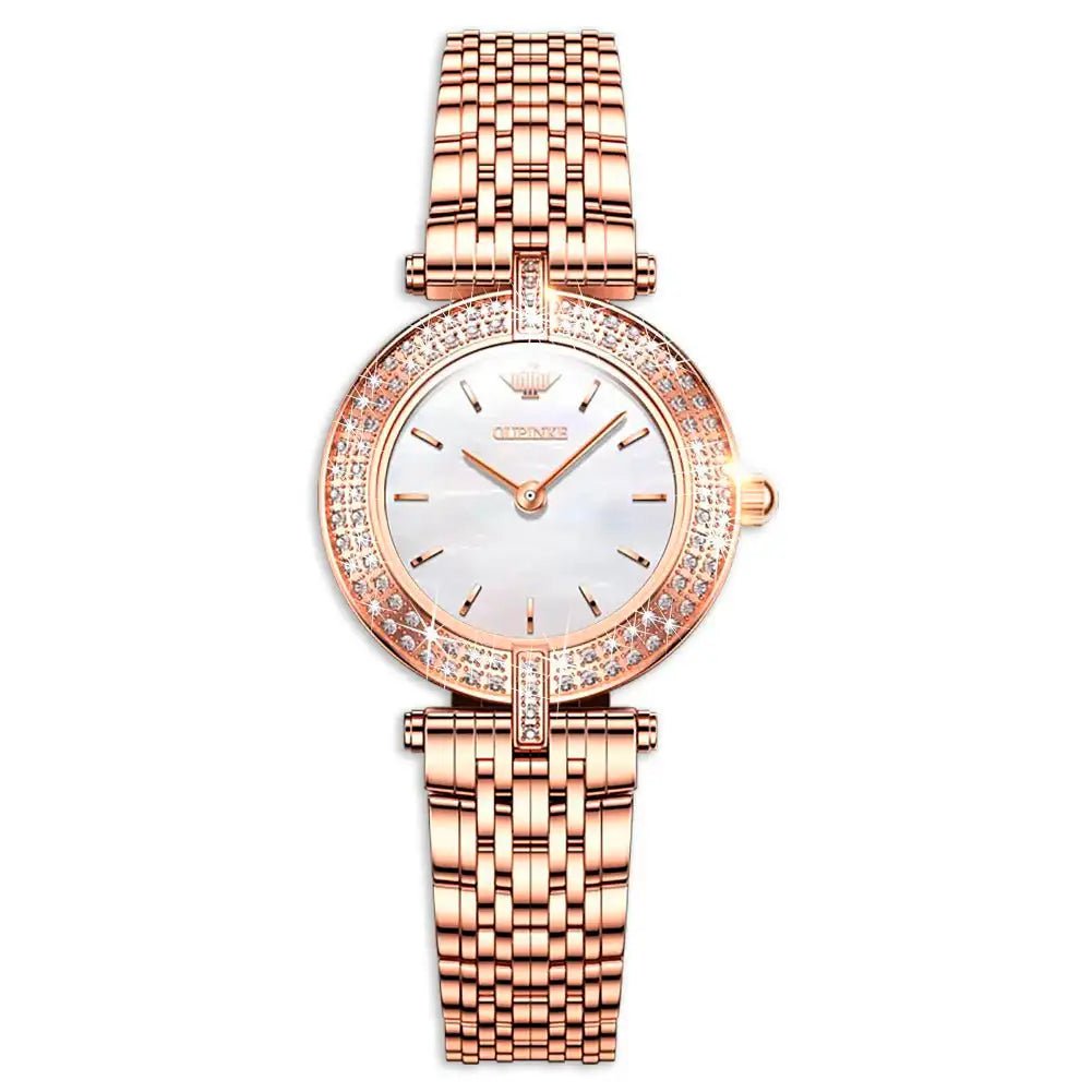 Quartz Air-Born Ladies Watch 3191OUPINKE, JDRP Luxury, White Diamond Face, Front Image, Experience Timeless Elegance with OUPINKE