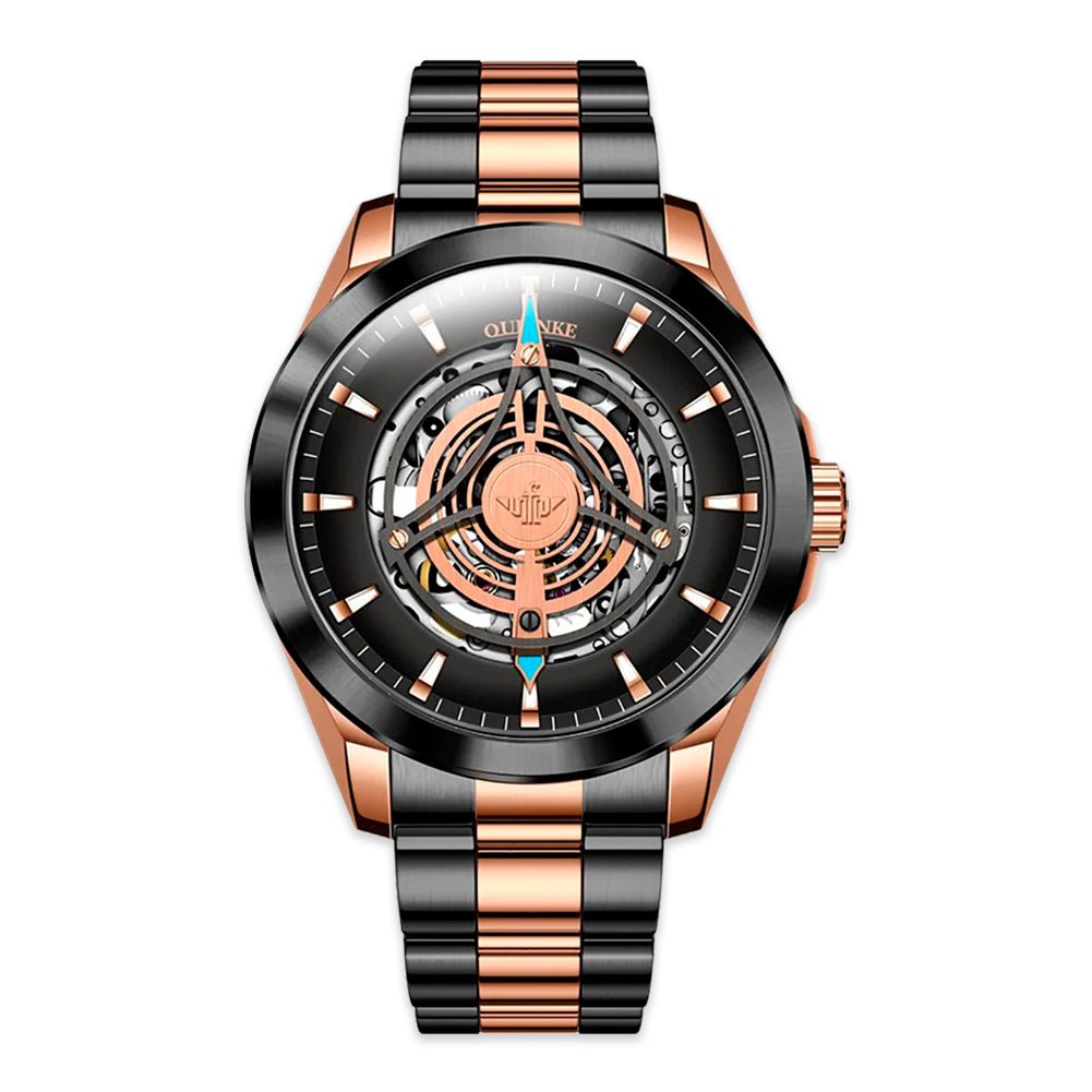 Retro Sport Men's Watch 3206 OUPINKE, JDRP Luxury, Black, Rose Gold, Front Image