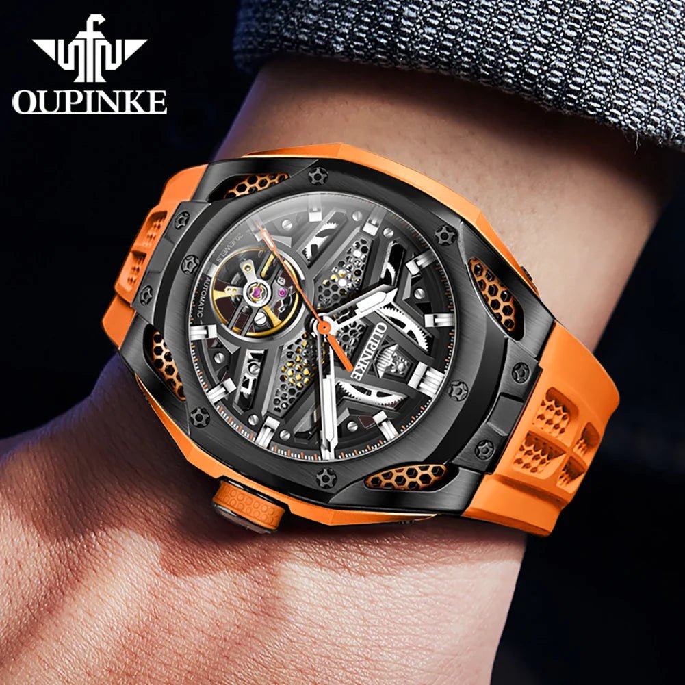 Sport Automatic Men's Watch 9003 OUPINKE, JDRP Luxury, Orange Strap, Design Image