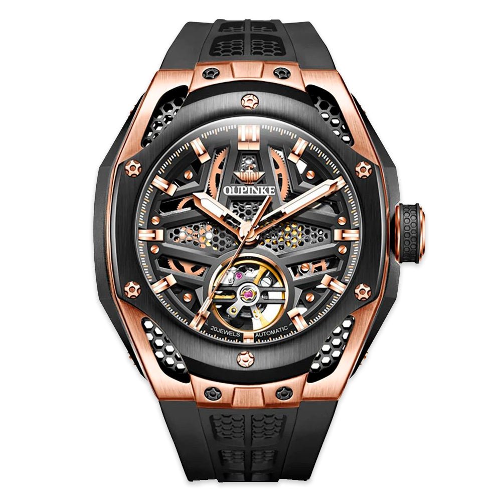 Sport Automatic Men's Watch 9003 OUPINKE, JDRP Luxury, Black Strap, Front Image