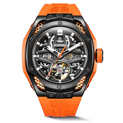 Sport Automatic Men's Watch 9003 OUPINKE, JDRP Luxury, Orange Strap, Front Image