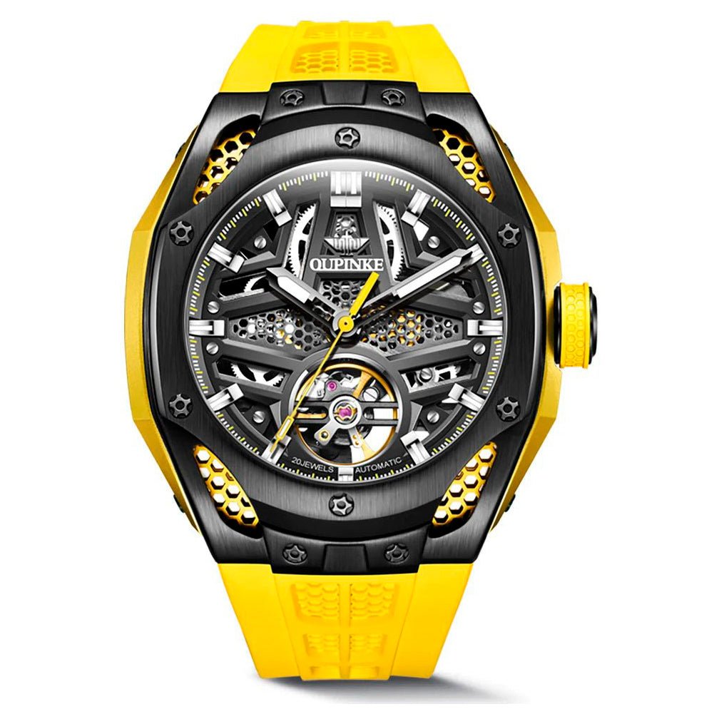 Sport Automatic Men's Watch 9003 OUPINKE, JDRP Luxury, Yellow Strap, Front Image