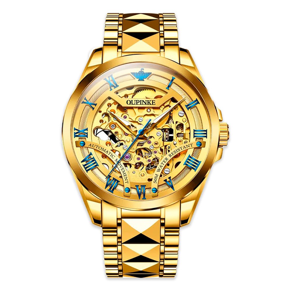 Sports Time Men's Watch 3210 OUPINKE, JDRP-Luxury.com, Gold Blue Face, Front