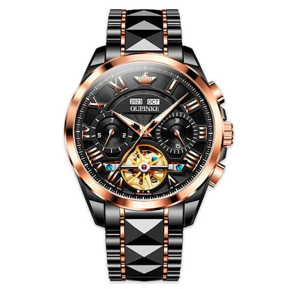 Style Automatic Men's Watch 3236 OUPINKE, JDRP Luxury, Rose Black Face, Front Image, Modern Man's Style