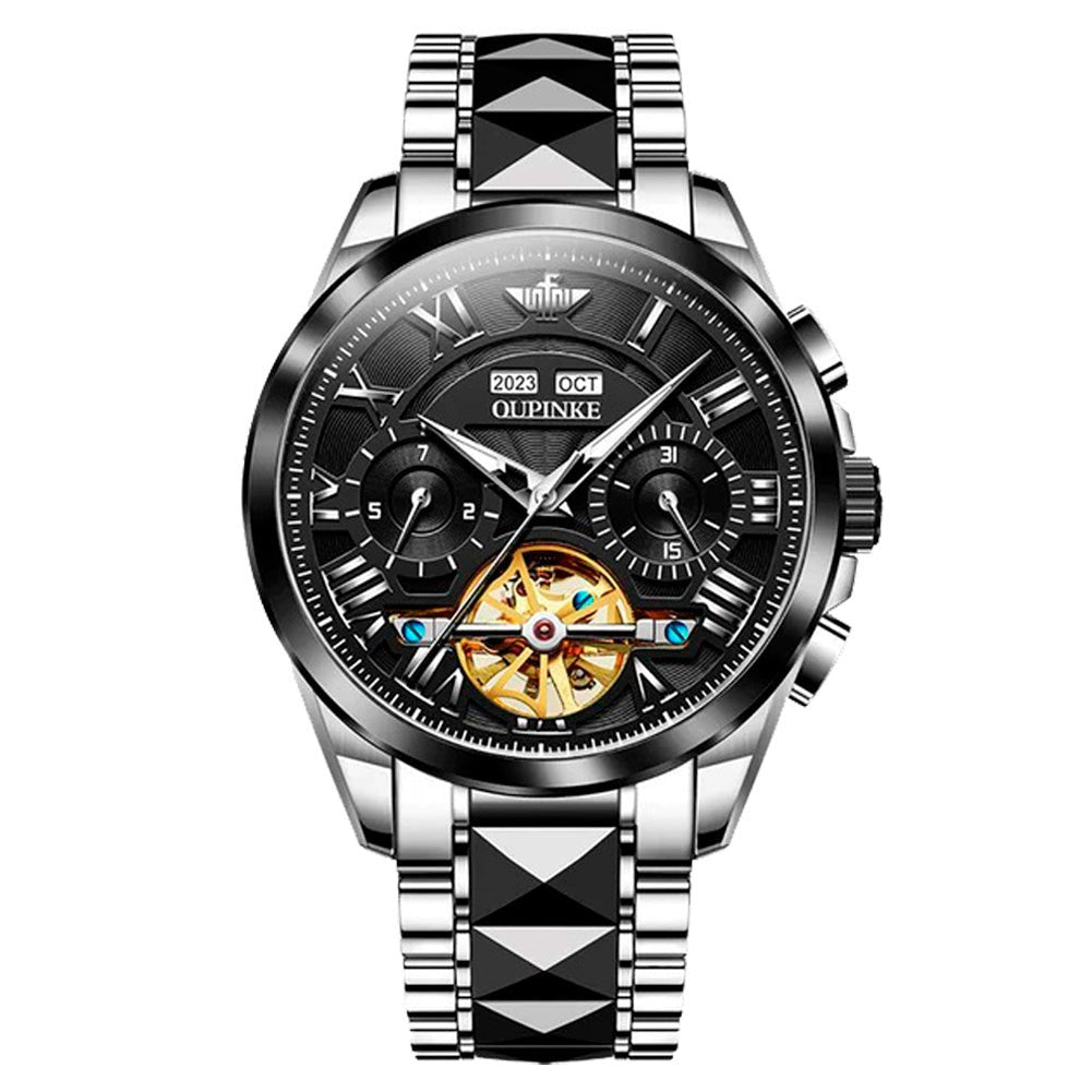 Style Automatic Men's Watch 3236 OUPINKE, JDRP Luxury, Black Face, Front Image, Modern Man's Style