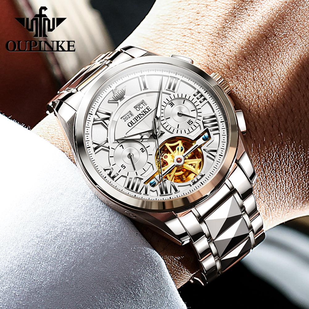 Style Automatic Men's Watch 3236 OUPINKE, JDRP Luxury, White Face, Design Image, Modern Man's Style