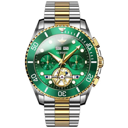 Submarine Mechanical Men's Watch 3229OUPINKE, JDRP Luxury, Gold Green Face, Front Image, Crafted for Strength & the Outdoor Life Style