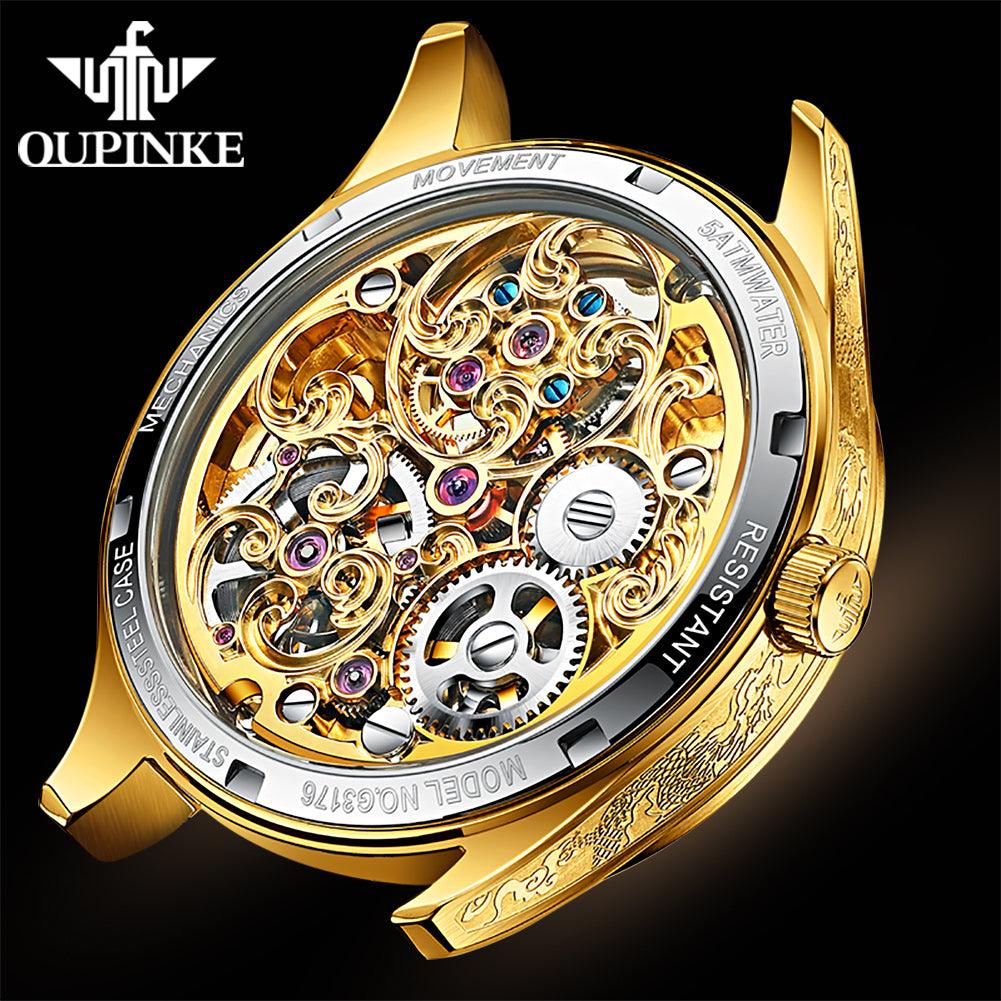 Tourbillon Flying Dragon 3176-OUPINKE Watch, JDRP Luxury, Skeleton Watch, Gold Back and Side Image