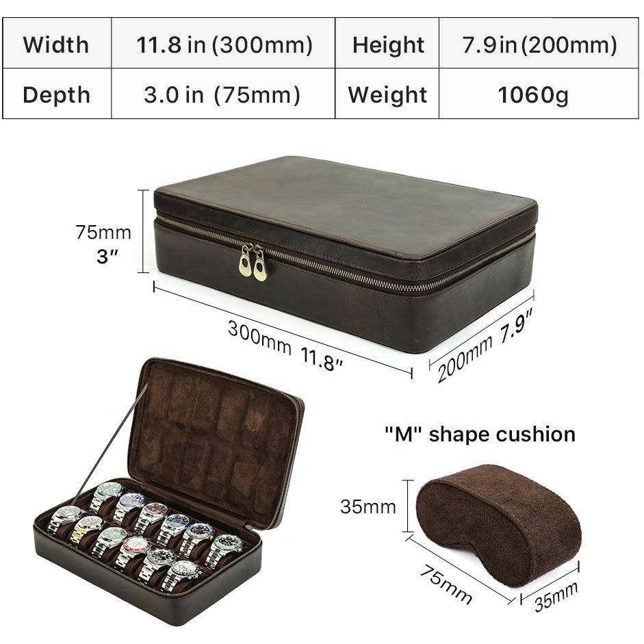Watch Travel Case with 12 Slots, Luxury Leather, JDRP Luxury, Measurement & Weight Information Image 